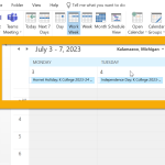 screenshot of imported K College Holiday calendar.